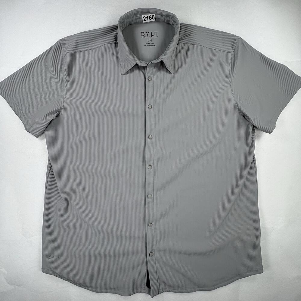 BYLT Executive Stretch 2.0 Shirt Mens 2XL Gray Short Sleeve Button Down